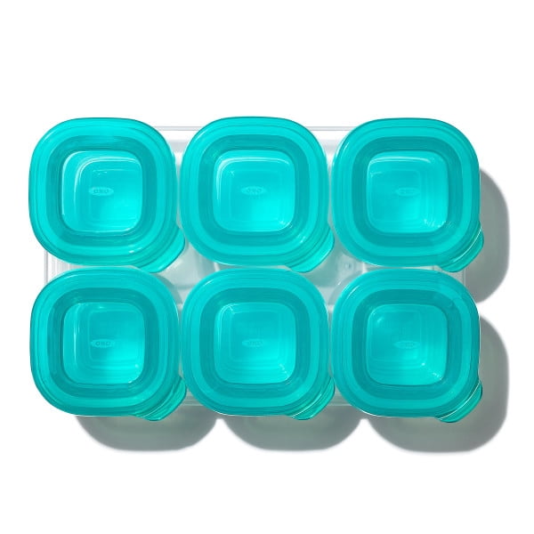 OXO Tot Silicone Baby Blocks Food Storage Containers, 2 oz, Teal, 6-pack, for Infants Ages 0-12 Months