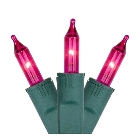 Set of 50 Pink Perm-O-Snap Mini Christmas Lights - Green Wire
