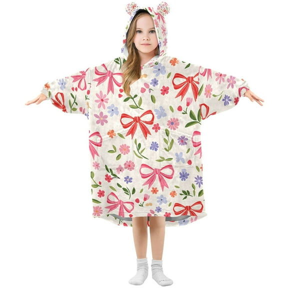 joogoo Wearable Blanket Hoodie for Bows and Floral Oversized Sherpa Hooded 3-14 YR M