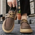 thumbnail image 3 of Men's Slip-On Low-Top Casual Shoes with Thick -Slip Rubber Sole & Beige/Brown PU Upper - British Style Round Toe, Cushioned for Office, Semi-Formal & Casual Attire - All-Season Brown Sneakers, 3 of 9
