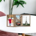 thumbnail image 7 of 3 picture frames 4x6 three in one hinge MDF wood grain, with three glass front opening picture frames attached, perpendicular to the desktop, 7 of 7