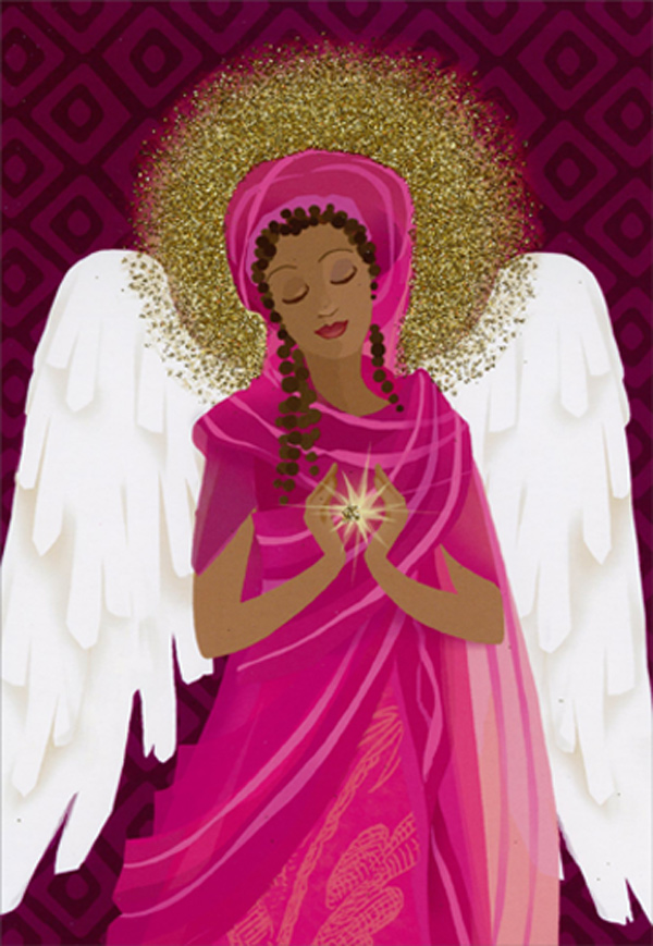 Hallmark Angel in Pink with Gold Foil Halo African American Religious Box of 16 Christmas Cards