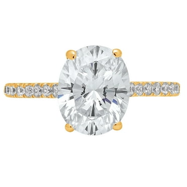 2.21 ct Oval Cut Real Genuine Natural Diamond SI1-SI2 I-J 18K Yellow Gold Promise Wedding Statement Engagement Designer Ring W/ Crystal side stones size 3.5