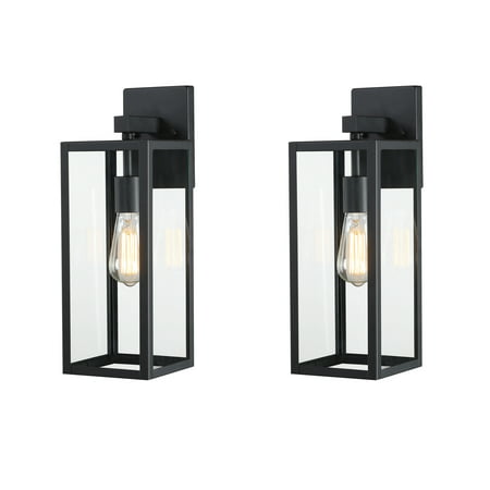 1-Light Black Outdoor Light Fixtures Wall Mounted Wall Sconces  Porch Light with Clear Glass (2-Pack)