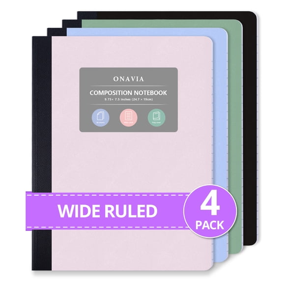 ONAVIA Composition Notebook, Wide Ruled, 4 Pack, 9.75" x 7.5", Poly Cover Composition Books Bulk, 160 Pages (80 Sheets), Sewn Binding for College & Work, Assorted Colors