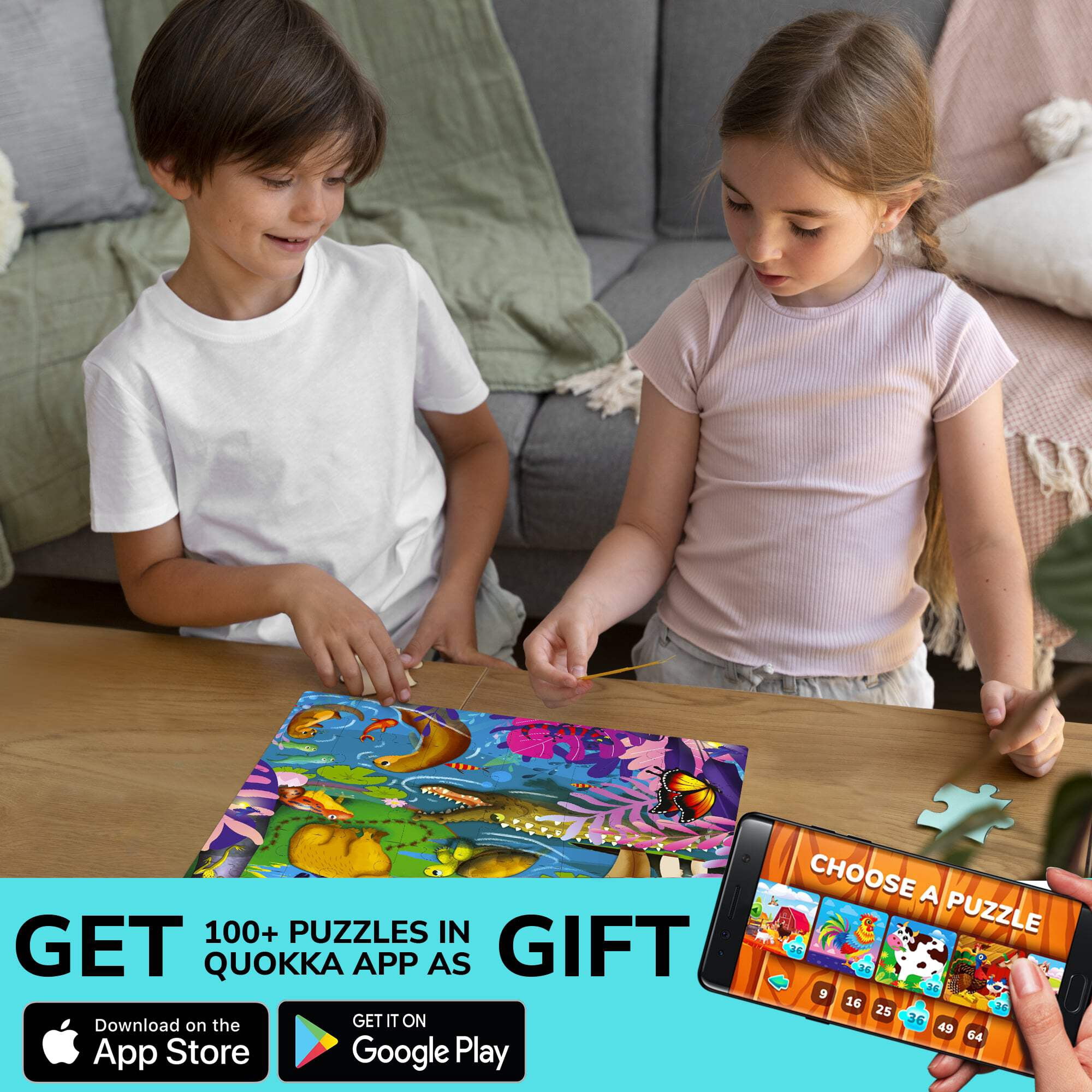 QUOKKA 4 x 48 Pieces Jigsaw Puzzles for Toddlers 4-6 – Animal & Nature Themes, Learning Toy for Kids