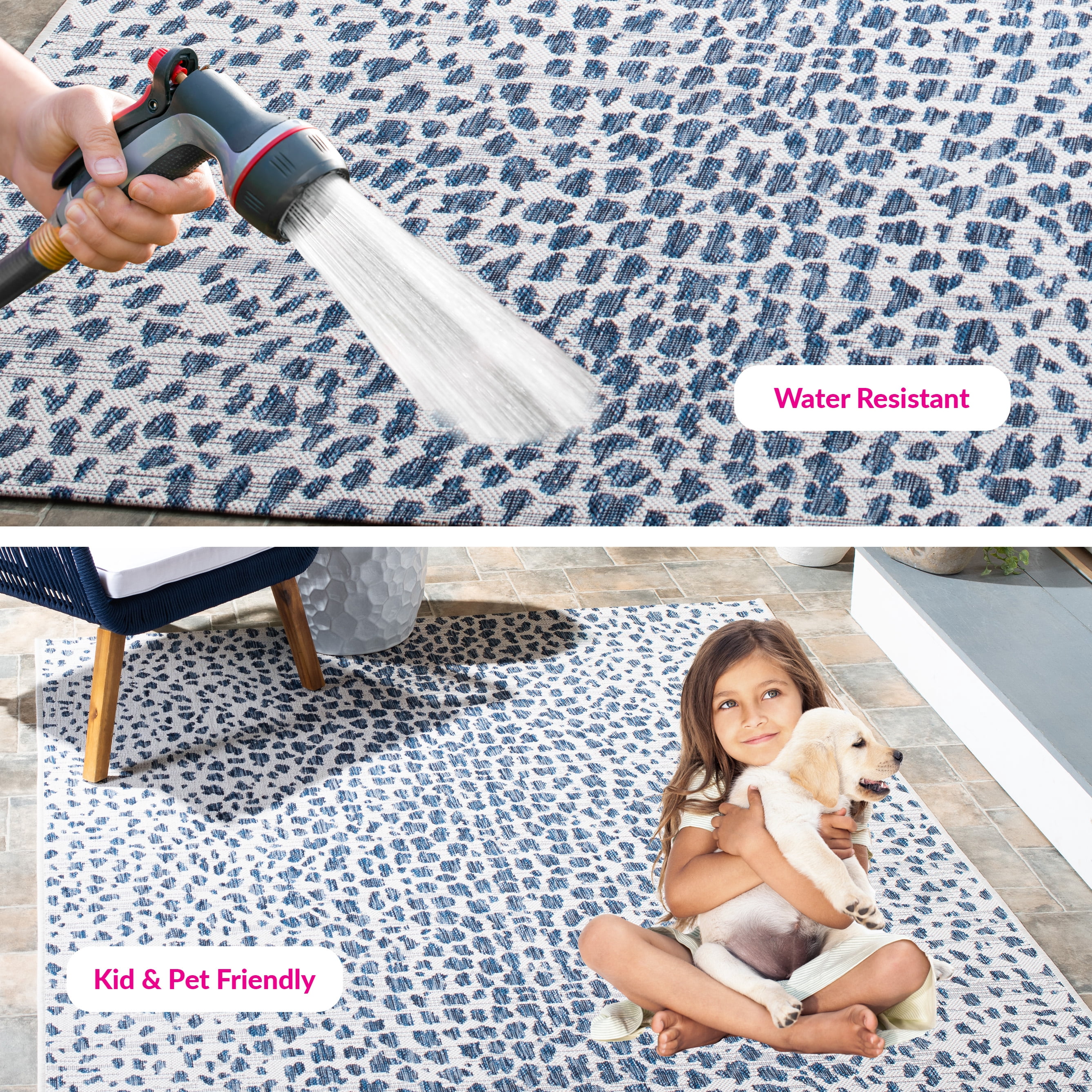 Safavieh Courtyard Karina Animal Indoor/Outdoor Area Rug, Ivory/Navy, 5'3" x 7'7"