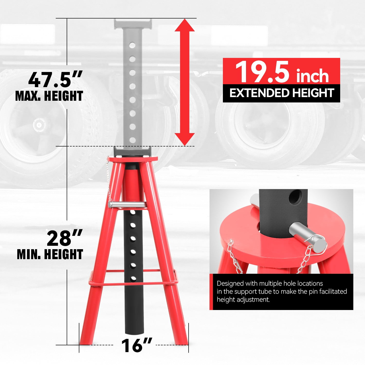 10 Ton (20000lbs) 28"- 47.5" Heavy Duty Steel Pin-Type Trucks Trailers Jack Stand Red