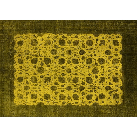 Ahgly Company Machine Washable Indoor Rectangle Oriental Yellow Industrial Area Rugs, 7' x 10'