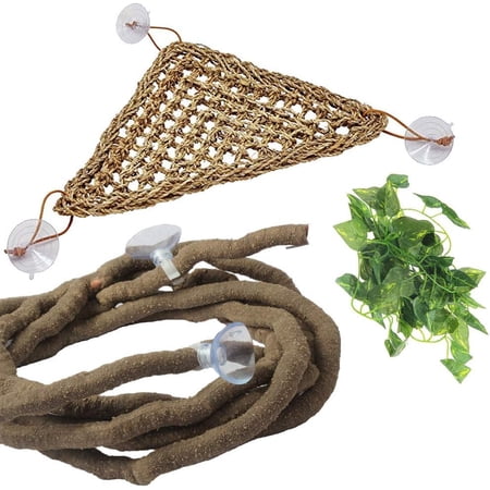 Bearded Dragon Hammock, Bearded Dragon Tank Accessories, Jungle Climber Vines Flexible Reptile Terrarium Leaves with Suction Cups Habitat Decor for Chameleon, Lizards, Gecko, Snakes（3 PCS）