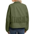 thumbnail image 4 of Women’s Lightweight Cropped Zipper Jacket Pleated Bomber Style with Tuck Detailing Pockets Fall Utility Anorak Short Casual Outerwear,Army Green,L, 4 of 7