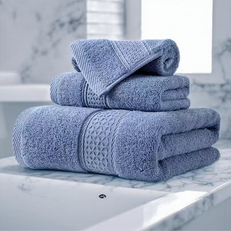 Muddy Cat Towels Luxury Bath Towel Set of 3 Pieces, 100% Turkish Cotton, Ultra Soft & Highly Absorbent for Everyday Use, 1 (700GSM) Bath Towels, 1 Hand Towels, 1Washcloths，Dusry Blue