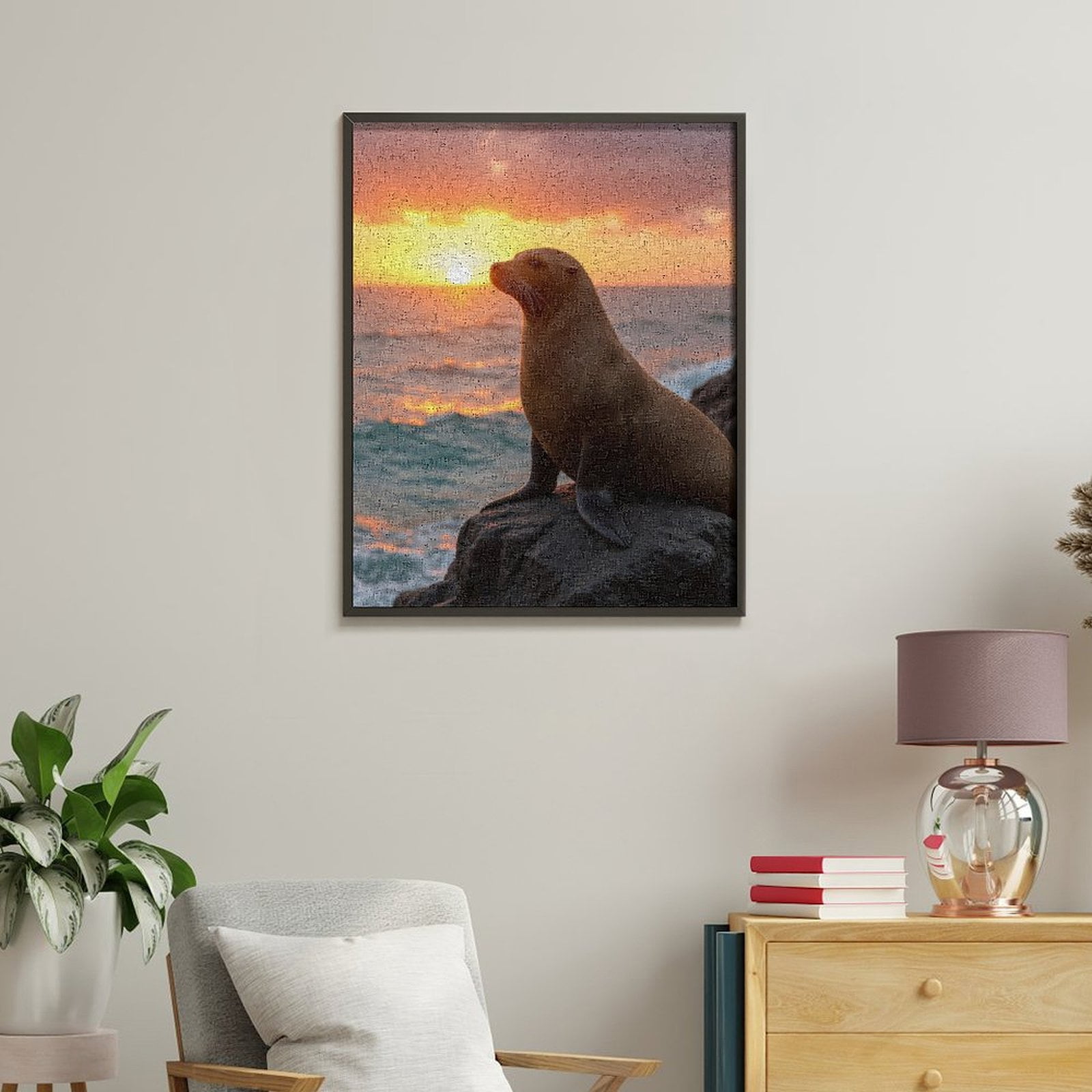 Paint By Numbers Kit for Adults Beginner - Sea Lion Sunset Rock Scene DIY Canvas Painting Kits for Adults, Frameless Paint By Number for Adults for Home Wall Decor 16x20 Inch