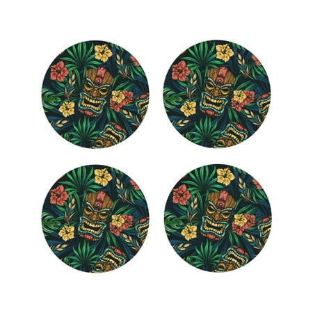 

Lukts Tropical Tribe Mask Print Leather Drinks Coasters Set of 4 Suitable or Drinks Furniture Protection and Easy Clean up-Round Shape