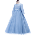 thumbnail image 5 of IBTOM CASTLE Flower Girls 3/4 Sleeve Deep V-Back Tulle Vintage Lace Wedding Party Long Dress Formal Princess Communion Pageant Maxi Gown 9-10 Years Sky Blue, 5 of 8