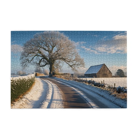 1000 pcs Highway snow scenery Wooden puzzles for adults 1000 pieces Unique Artwork for Adults Challenging Brain Exercise Charm Highway snow scenery Funny Puzzle 1000 Piece Gift for Friends and Family