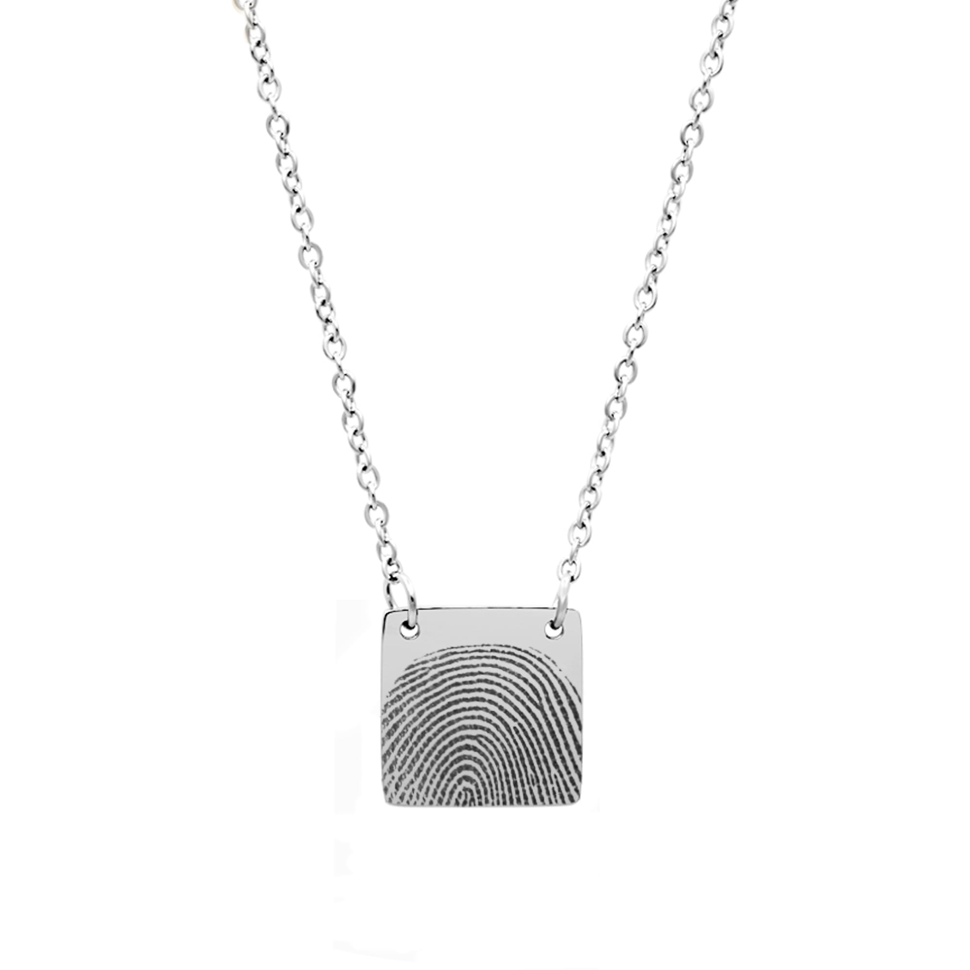 Personalized Custom Fingerprint Square Keepsake Necklace Stainless Steel Engraved Actual Fingerprint Thumb Print Pendant Jewelry with Gift Box [Silver]