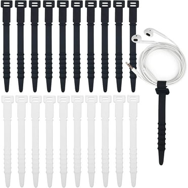 20PCS Reusable Cable Zip Ties, Removable Silicone Zip Ties Elastic, 4.3in Soft Self-Locking Cable Zip Ties Wraps for Organizing Cords Cable Wires (Black/ White)