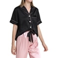 thumbnail image 6 of 2Pcs Polka Dots Pajamas Set for Women Lapel Neck Top and Elastic Waist Pants Casual Sleepwear Set Dark Pink L, 6 of 9