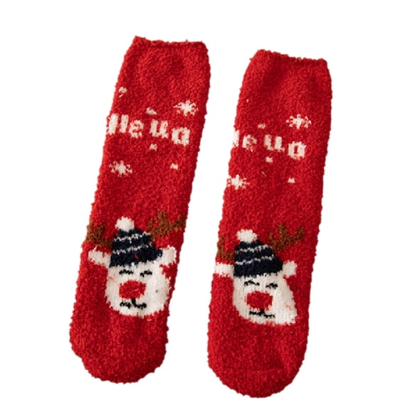 1‑Pair Crew Socks for women Printed Coral‑fleece Indoor Slipper Socks Running Socks Red