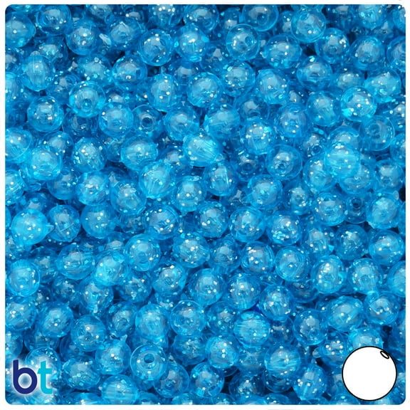 BeadTin Turquoise Sparkle 6mm Round Plastic Beads (500pcs)