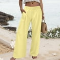 thumbnail image 4 of GEWSEY Women's Linen Summer Palazzo Pants Casual High Waist Flowy Wide Leg Pant Beach Trousers with Pocket (Yellow, XXL), 4 of 6