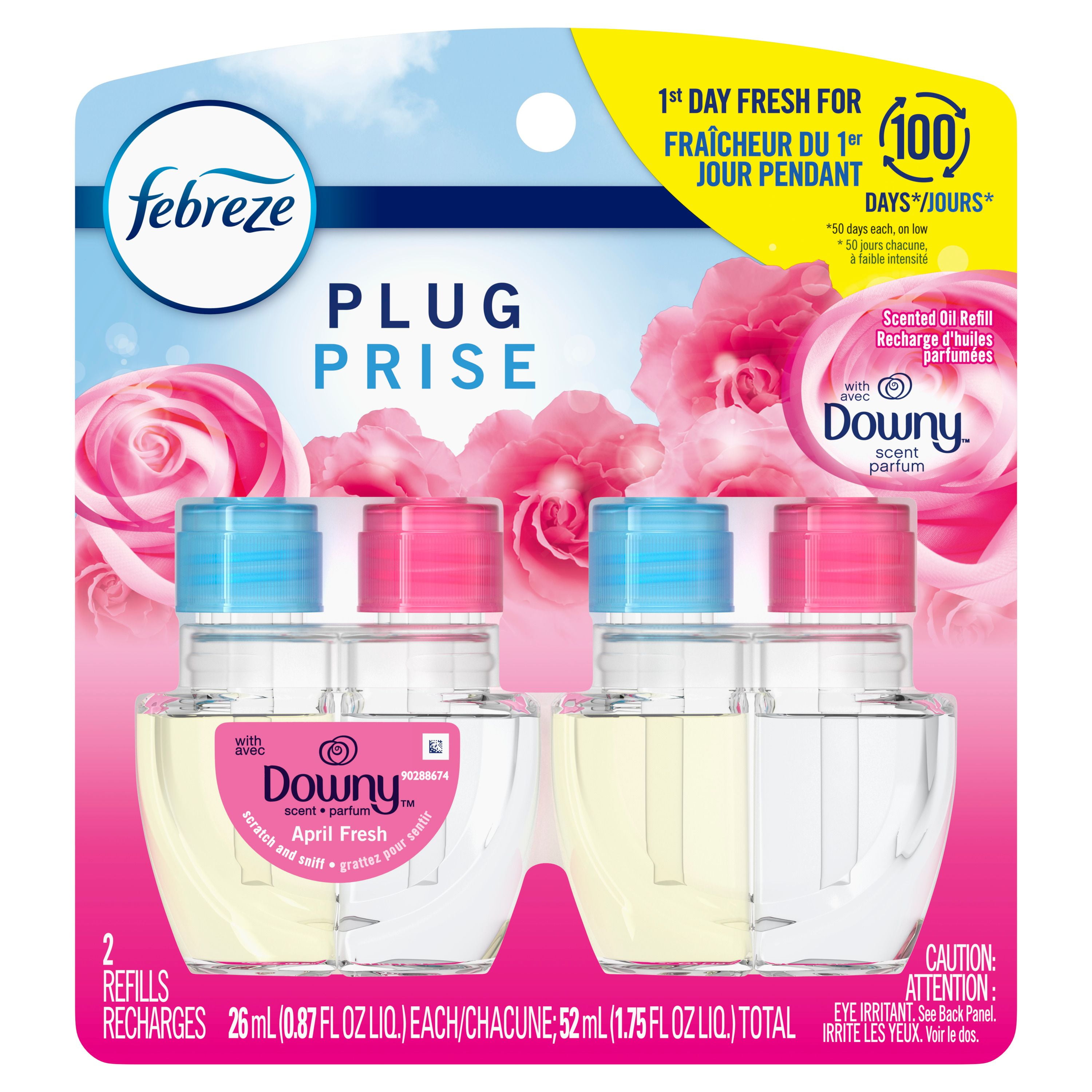Febreze Plug In Air Freshener, Odor-Fighting Scented Oil Refill, Downy April Fresh Scent, 2 Refills, 52ML