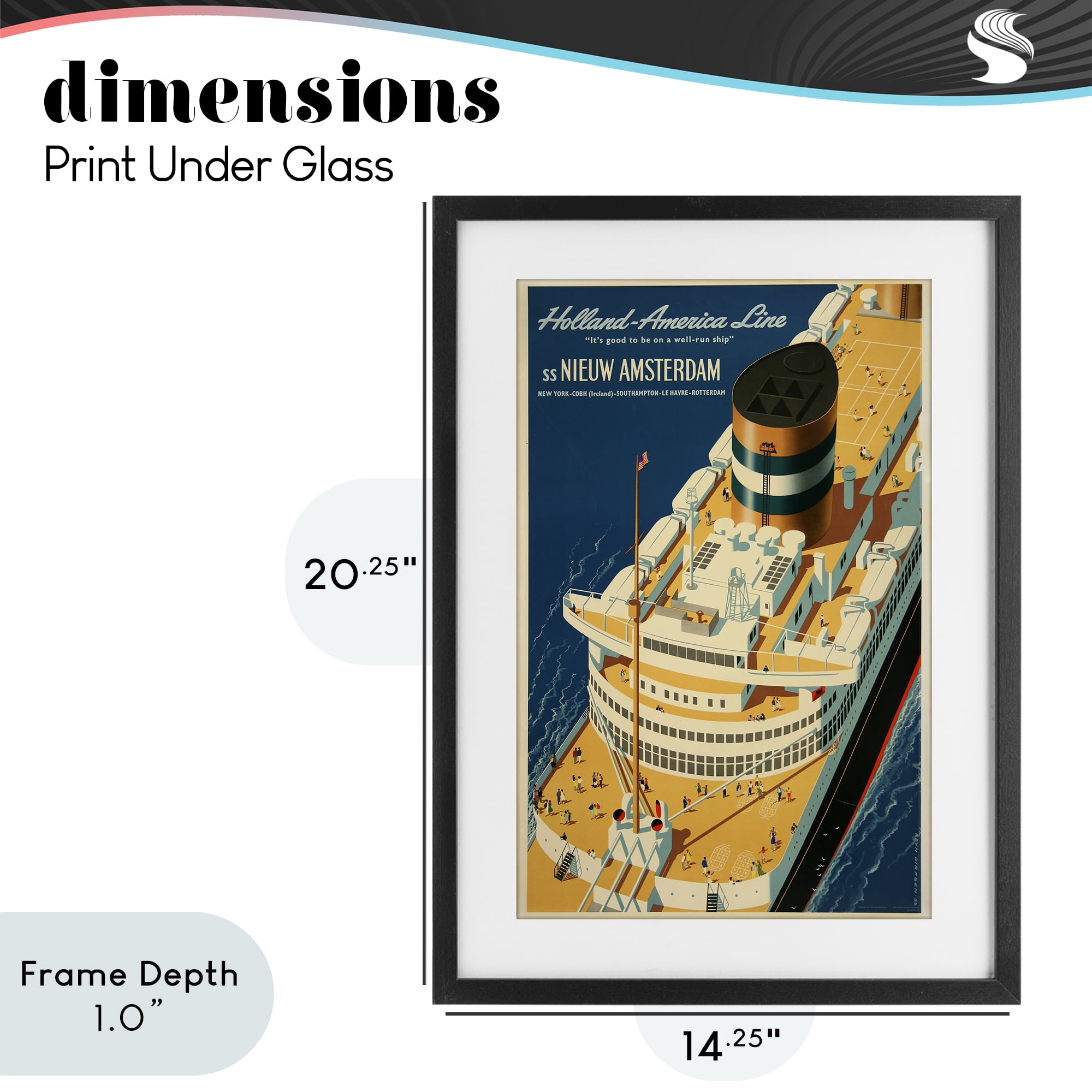 Stupell Industries Nieuw Amsterdam Cruise Ship Black Framed Print Under Glass, design by Vintage Posters