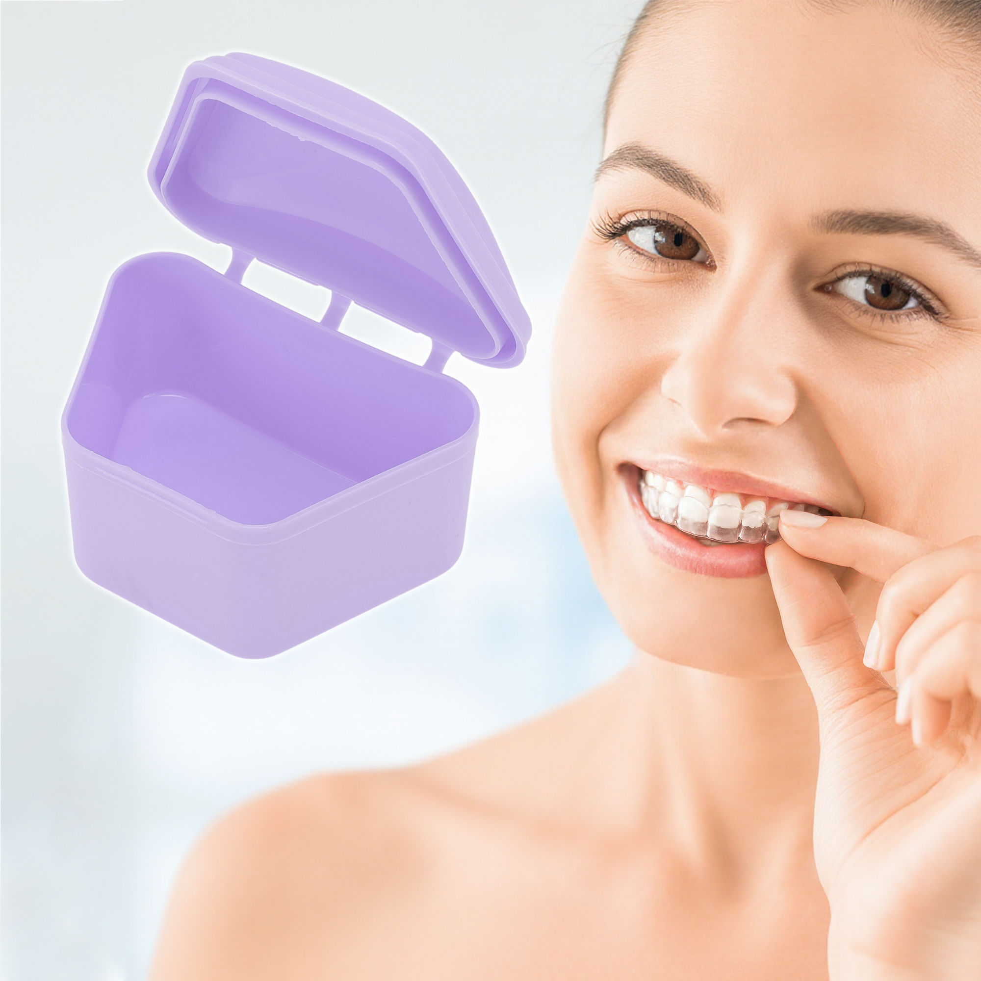 Unique Bargains Portable Trapezoidal Retainer Case Braces Box 1 Pc Purple