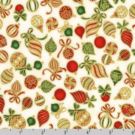 Cotton Ornaments Christmas Tree Decorations Winter Holiday Charms Cream Cotton Fabric Print by the Yard (SRKM-19948-223HOLIDAY)