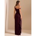 thumbnail image 7 of Maroon One Shoulder Ruched Wrap Maxi Dress With Asymmetrical Ruffle Hem And Draped Detail, 7 of 7