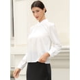 thumbnail image 4 of DARING DIVA Women's Work Business Pleat Mock Neck Puff Long Sleeve Blouse L White, 4 of 6