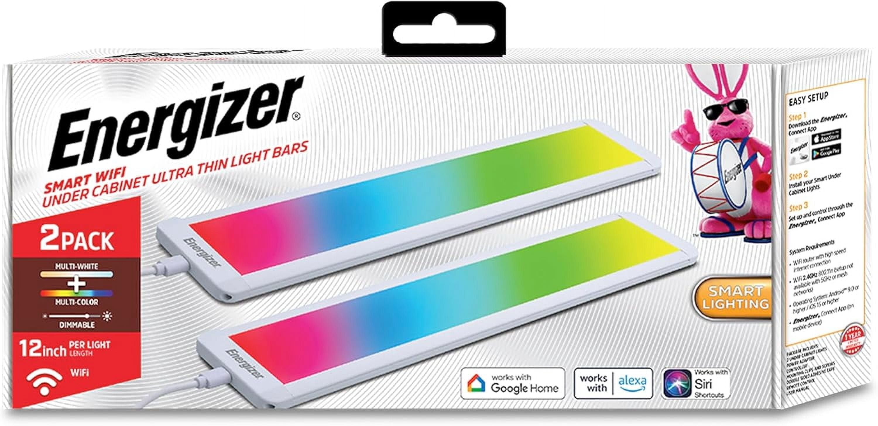 Energizer Ultra-Slim Smart Under Cabinet Light Bars with RGB & Multi-White & Motion Control, 2-Pack