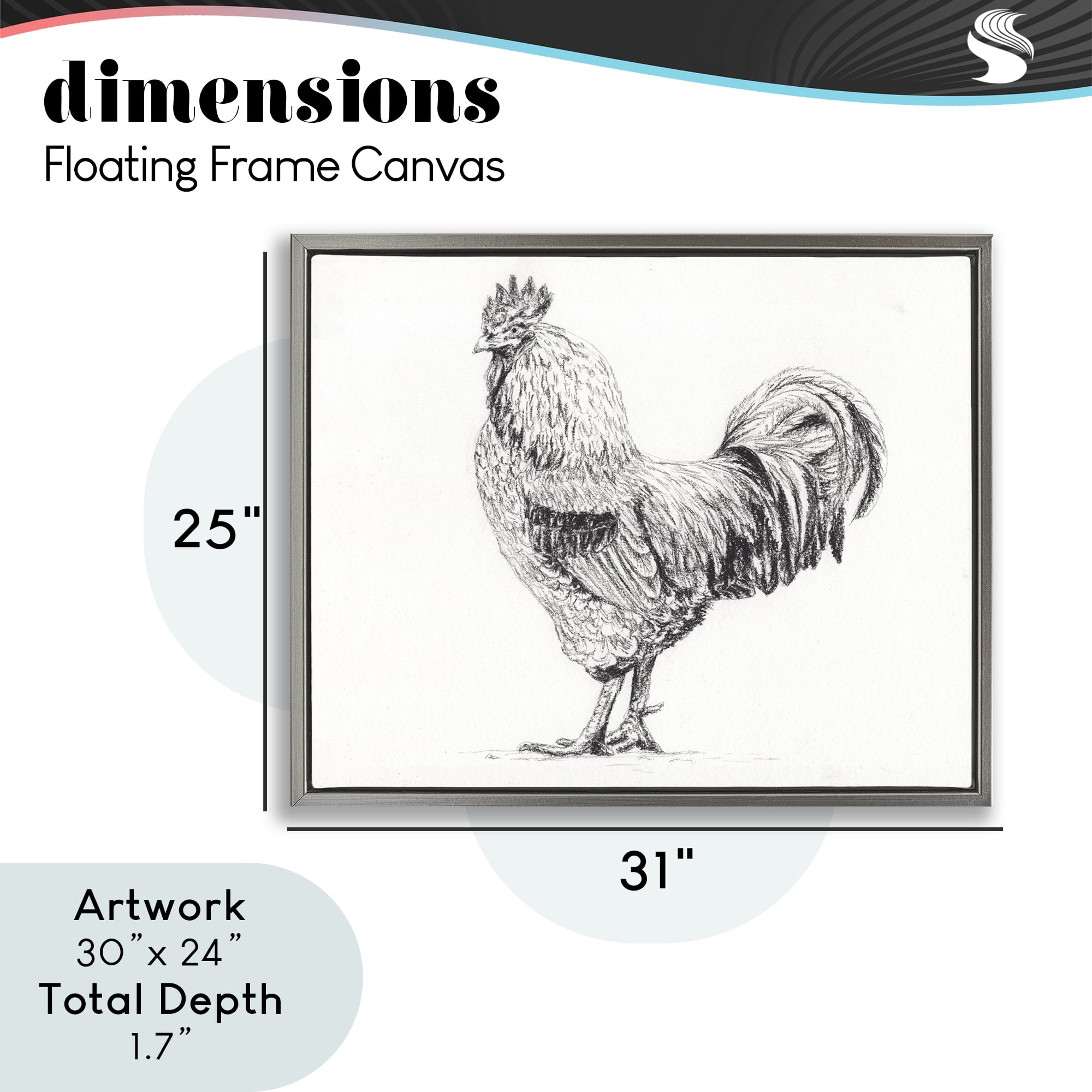 Stupell Industries Rooster in Charcoal Gray Framed Floater Canvas Wall Art, design by Leah Noel Art