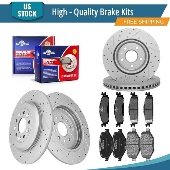 YXPCARS 12PCS Brake Kits, Front and Rear Drilled & Slotted Brake Rotors   Ceramic Brake Pads Kit for Ford Explorer Flex Taurus Lincoln MKS MKT (54166 54125 1508 1377)