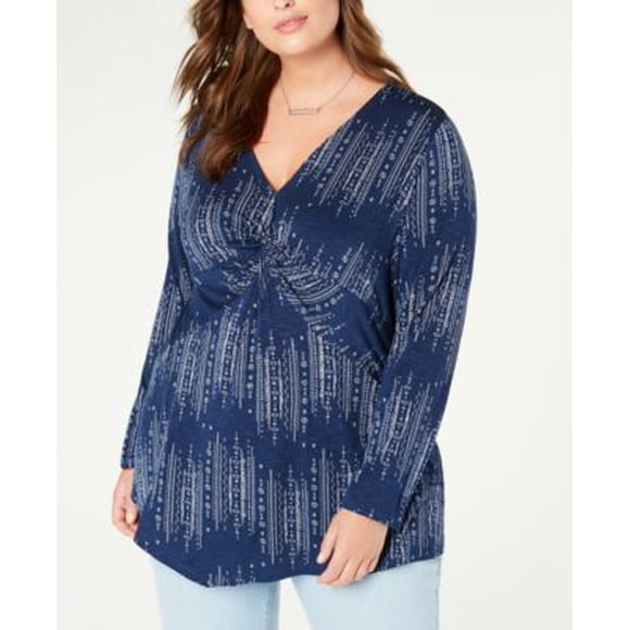 Style Co Haut Torsadé Col en V Grande Taille Phase Géométrique 3X