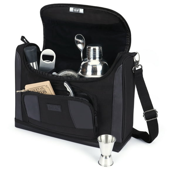USA GEAR Bar Tool Set Travel Bag Fits Cocktail Shaker Mixer, Shoulder Strap (Bag Only) - Black