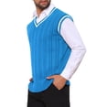 thumbnail image 4 of INSPIRE CHIC Men's Solid Color V-Neck Sleeveless Cable Knitted Sweater Vest S Blue, 4 of 5