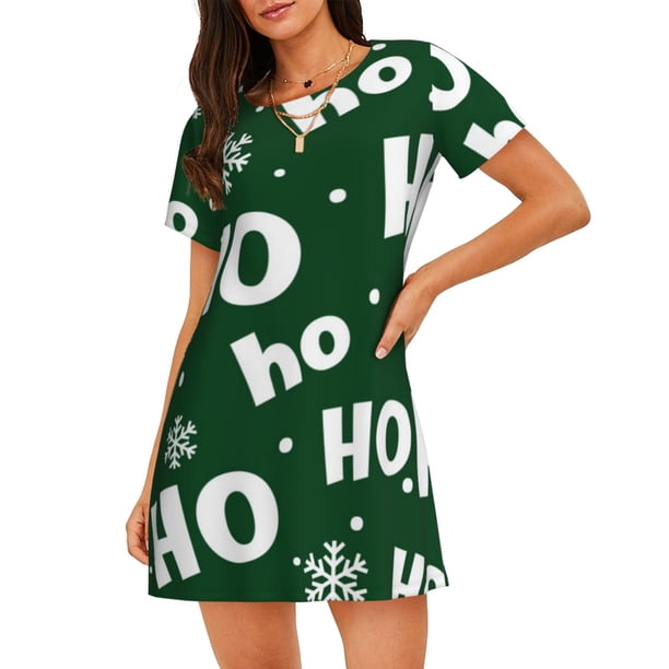 Fotbe Ho Ho Ho A Bata de Dormir para Mujer con Estampado, Camisón de Algodón de Manga Corta, Ropa de Dormir Casual