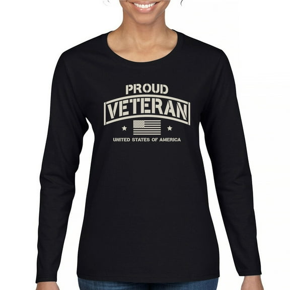 Proud Veteran Women's Long Sleeve T-shirt Veteran's Day Military Honor US Flag Army Air Force RED Friday American Patriot