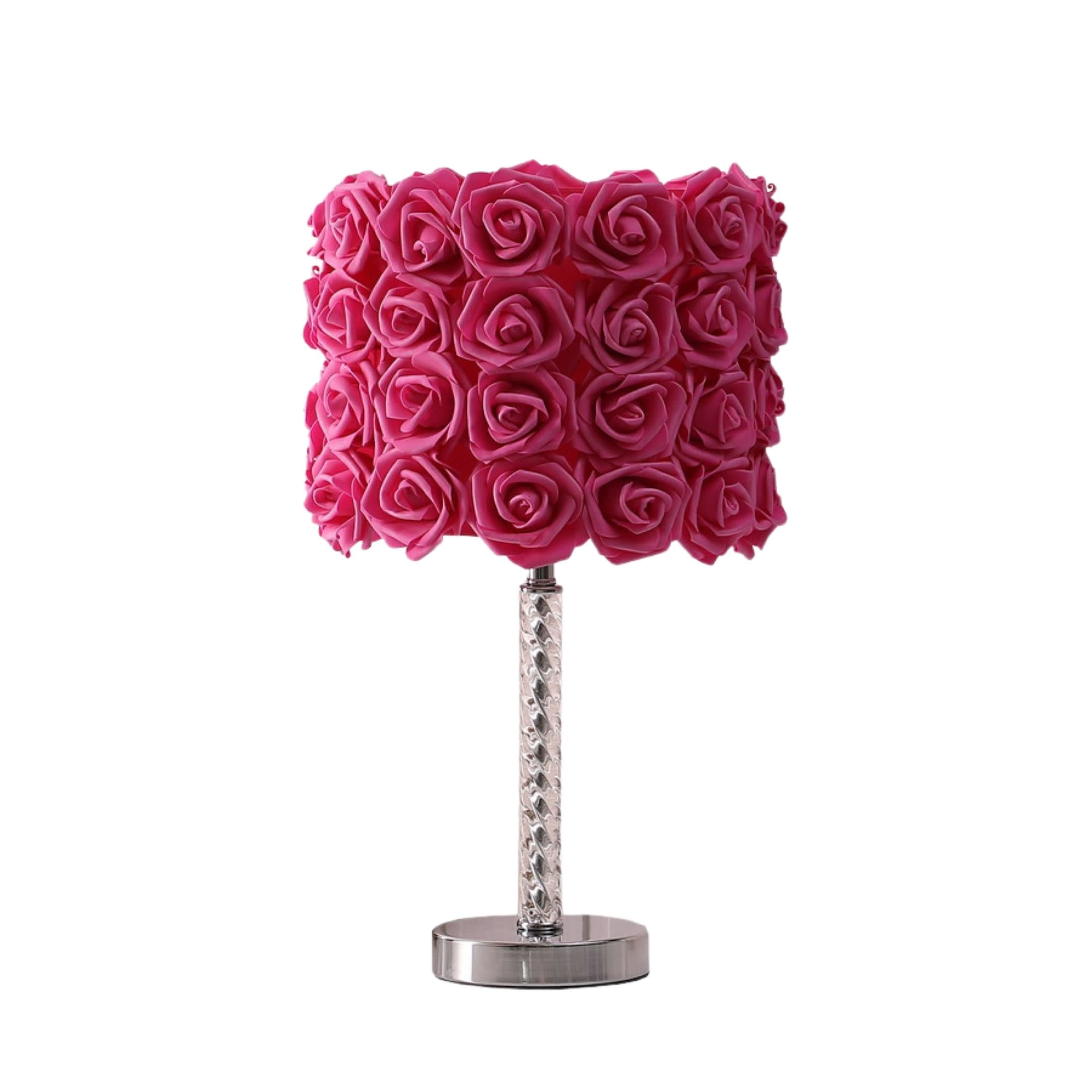 Noble House 18.25" Roses Table Lamp, Twisted Acrylic Body, Drum Shade, Chrome Base, E26 Light Bulb, Red