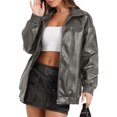 thumbnail image 6 of jtjvou Leather Jacket Women Faux Oversized Motorcycle Coats 2025 Fall Fashion Outfits Winter Clothes Gray S, 6 of 7