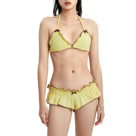 ZIYIXIN Bikini Set for Women Two Piece Swimsuits Patchwork Sleeveless Padded Bra and Frills Thong Bottoms Swimwear Beach Bathing Suits Set