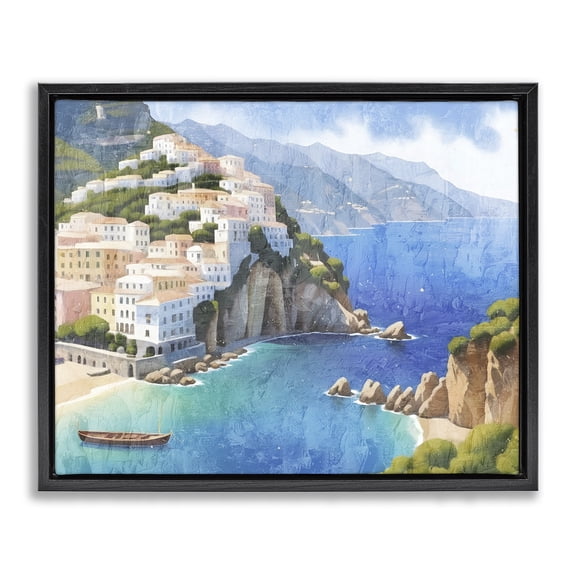 Stupell Industries Vibrant Coastal Seascape Landscape & Nature Painting Black Floater Framed Canvas Art Print Wall Art, 21 x 17