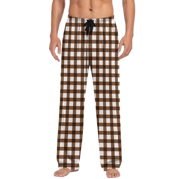 Tnhcen Men's Plaid Print Elastic Waistband Pajama Pants with Drawstring Pockets, Soft 95% Polyester 5% Spandex Sleepwear, Straight Leg Loungewear for Men S-3XL