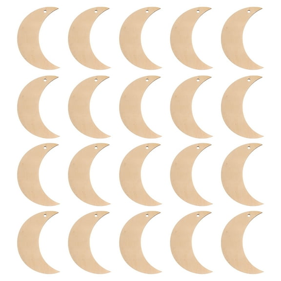SOPOTUTU Wooden Moon Shape Ornaments Unfinished 20Pcs 2.75X1.38X0.12Inch