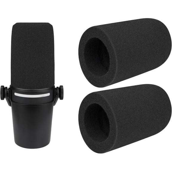 SOULWIT 2Pcs Microphones Pop Filter for Shure MV7  Podcast Dynamic, Protective Mic Cover Windscreen Foam - Black