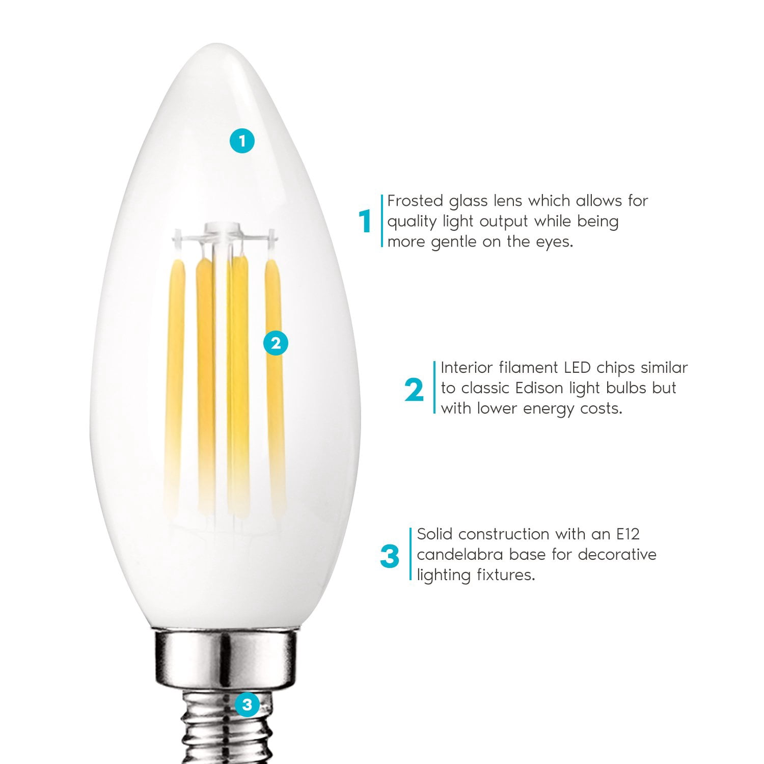Luxrite E12 LED Chandelier Frosted Light Bulbs, Dimmable, 60 Watt Equivalent, 2700K Warm White, 450 Lumens, Blunt Tip, 16-Pack