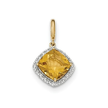 14k Yellow Gold Citrine w/Diamond Halo Pendant