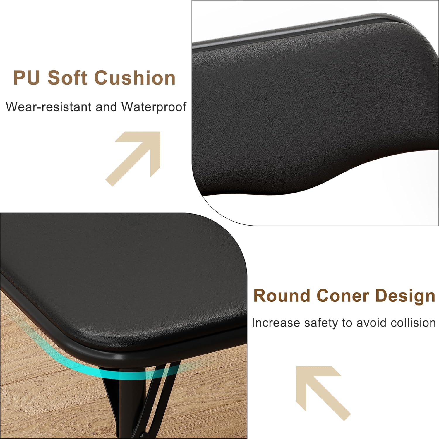 COZONY 3 Piece Kids Folding Table and Chair Set, Pu Soft Cushion, Portable Table and Chair Set for Playing, Reading, Eating, Black